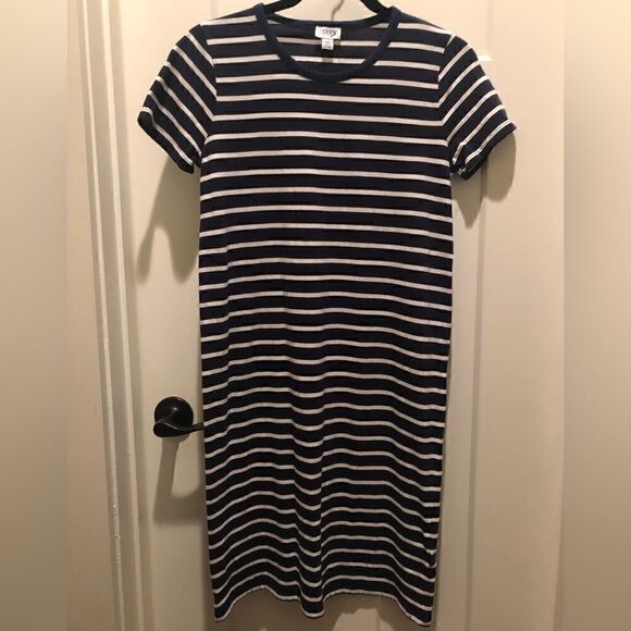 J Crew Navy / White Stripe T-Shirt Dress Size XS 100% Cotton Machine - Picture 1 of 2